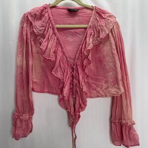 Symbol pink crop top lace up ruffle medium boho fairy renfair pirate feminine